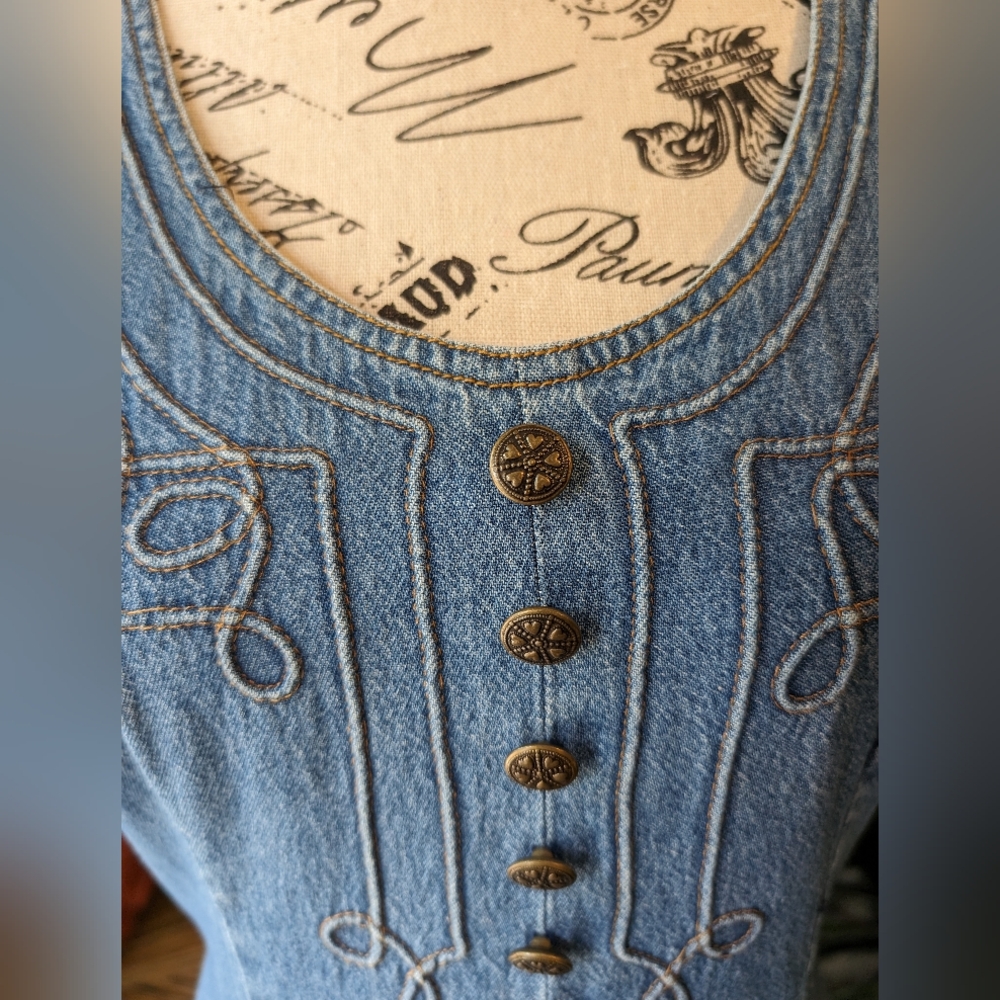 1990s Vintage Denim Women's Faux Button Up Dress Size 8 - Picture 4 of 10